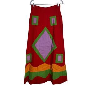 Vintage Bonwit Teller Red Heavy Quilted Patterned Maxi Skirt Women's Size 12